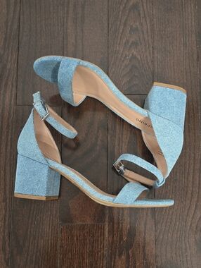 Call It Spring Block Heel Sandals in Light Blue Denim